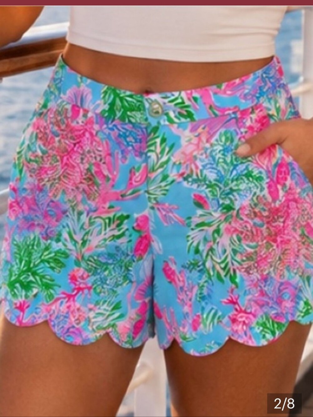 LILLY PULITZER Buttercup Knit Celestial Blue-Cay to My Heart Scalloped Hem Short